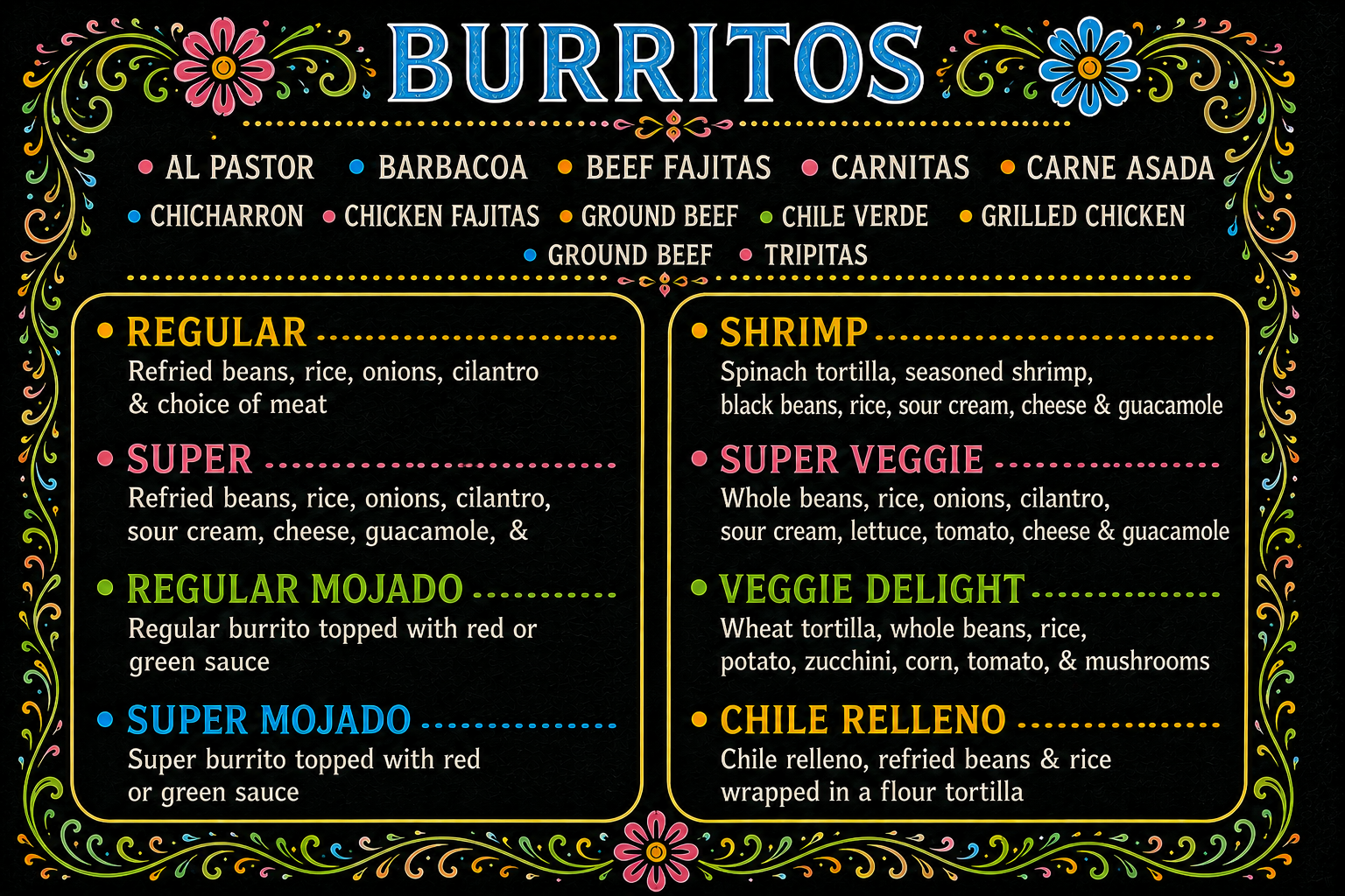 Burritos Menus